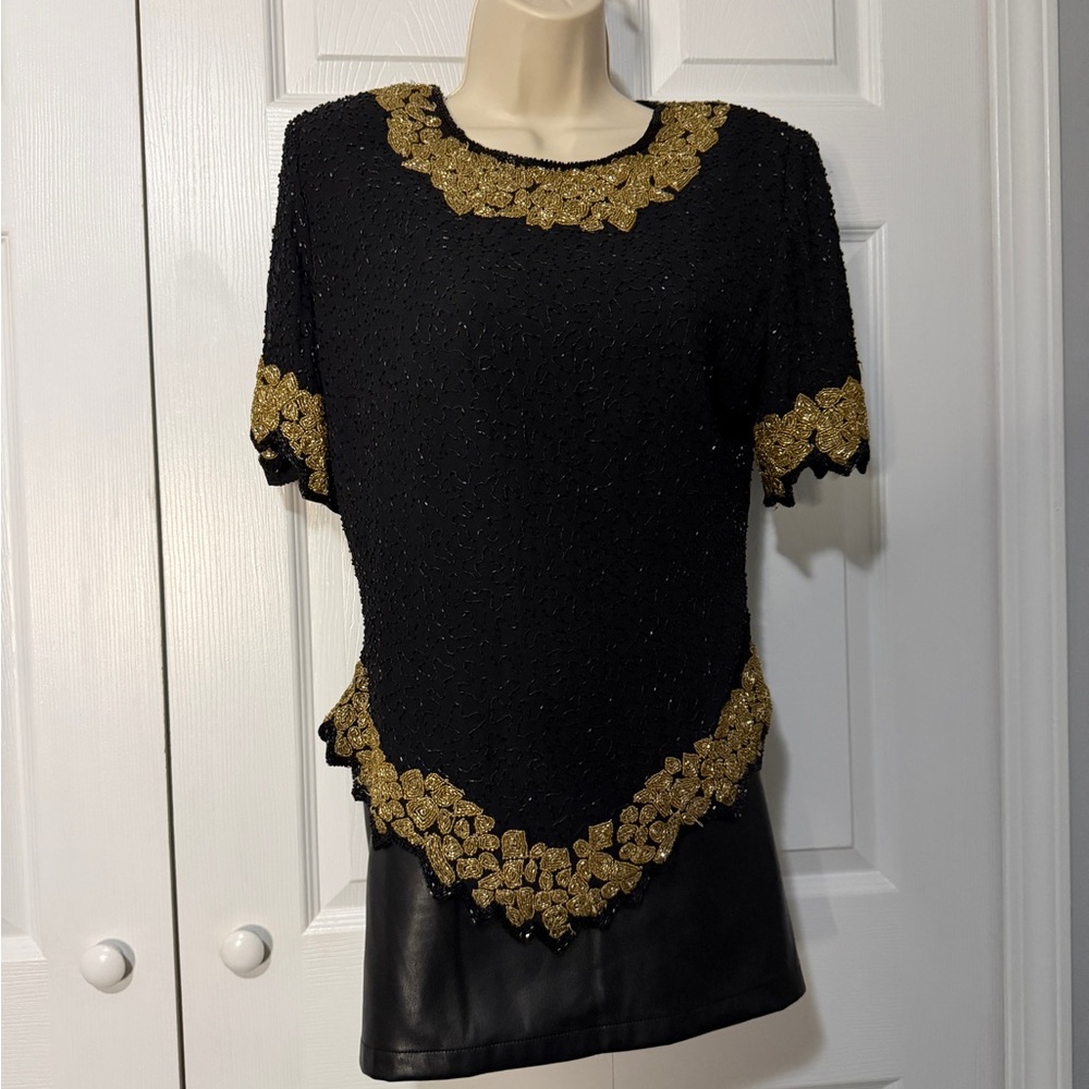 Laurence Kazar Black Top with Gold Accents